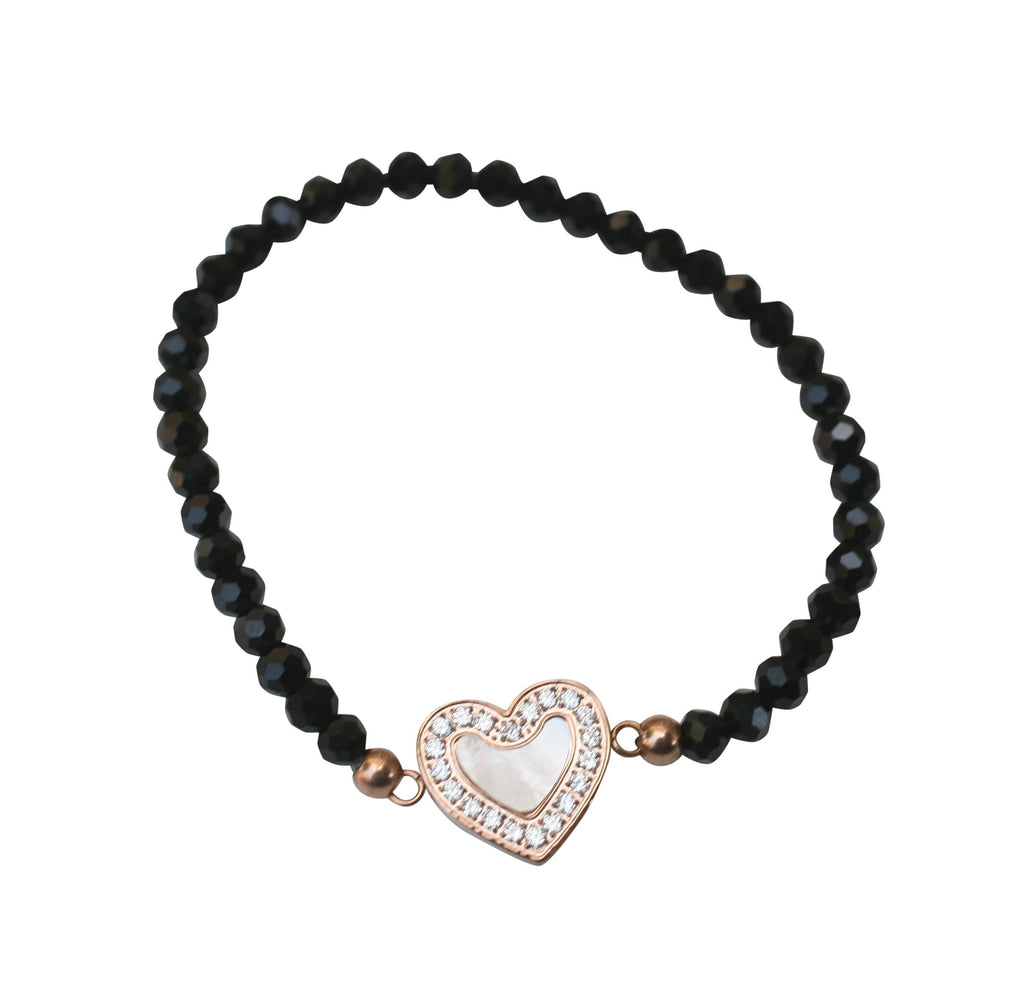 Bracelet Mother of Pearl Heart charm Stretch  655B24