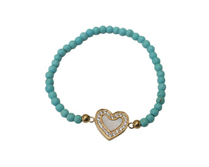 Bracelet Mother of Pearl Heart charm Stretch  655B24