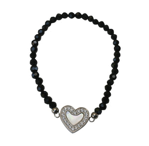 Bracelet Mother of Pearl Heart charm Stretch  655B24