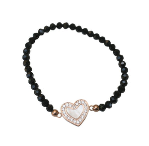 Bracelet Mother of Pearl Heart charm Stretch  655B24