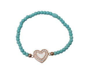 Bracelet Mother of Pearl Heart charm Stretch  655B24