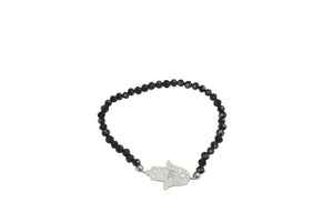 Mother of Pearl Hamsa charm Stretch Bracelet
