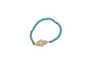 Mother of Pearl Hamsa charm Stretch Bracelet