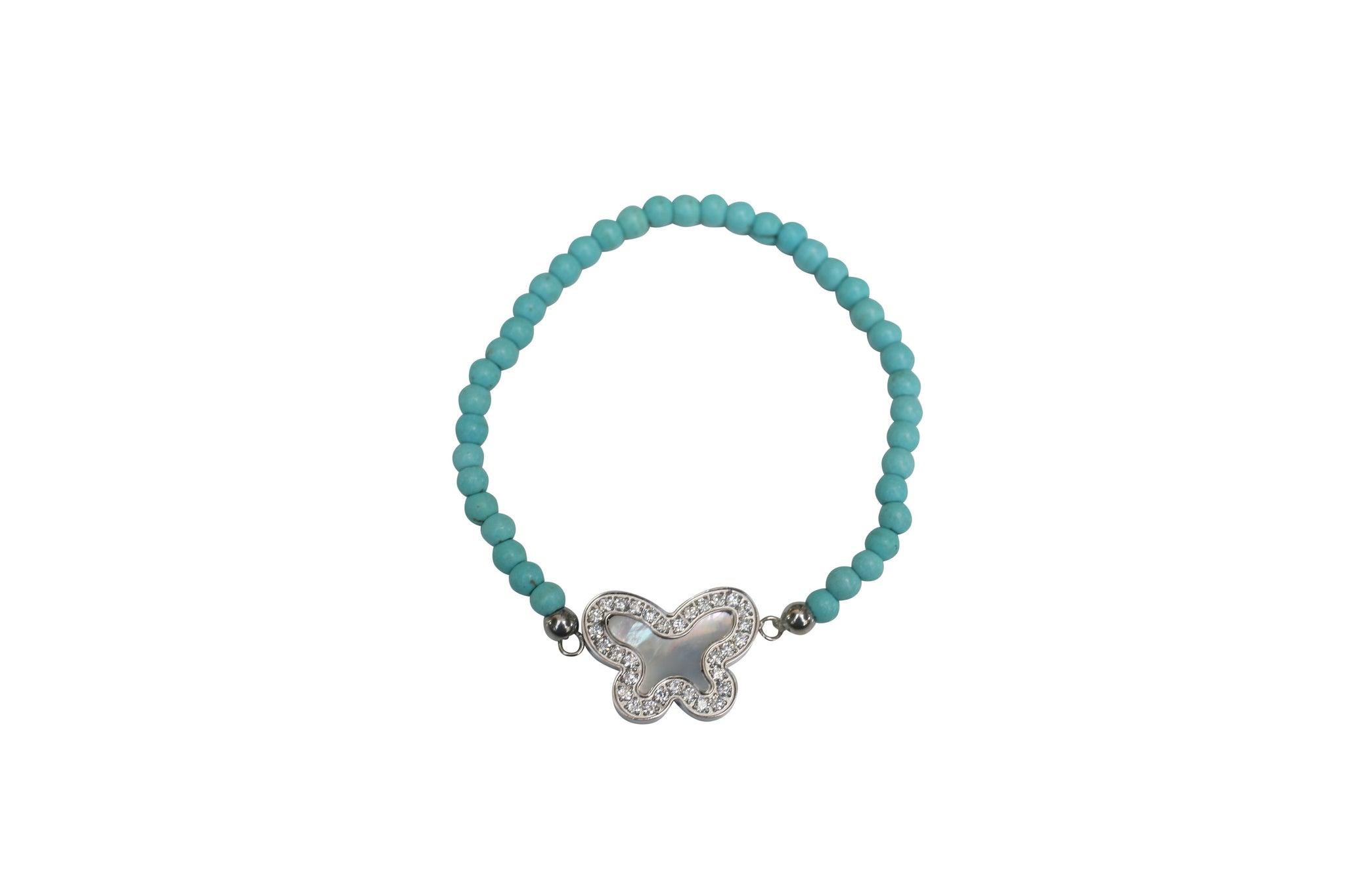 Bracelet Mother of Pearl Butterfly charm Stretch .:655B26