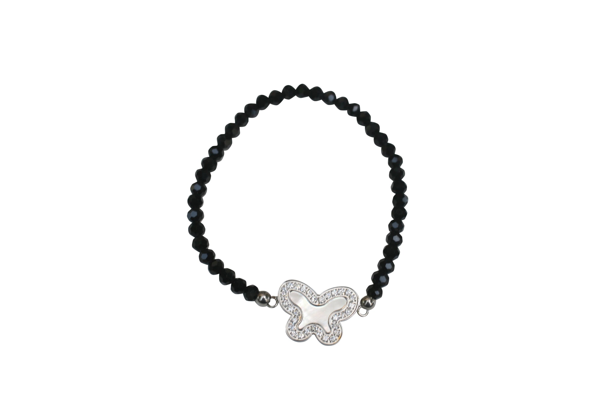 Bracelet Mother of Pearl Butterfly charm Stretch .:655B26