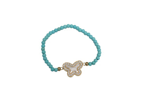 Bracelet Mother of Pearl Butterfly charm Stretch .:655B26
