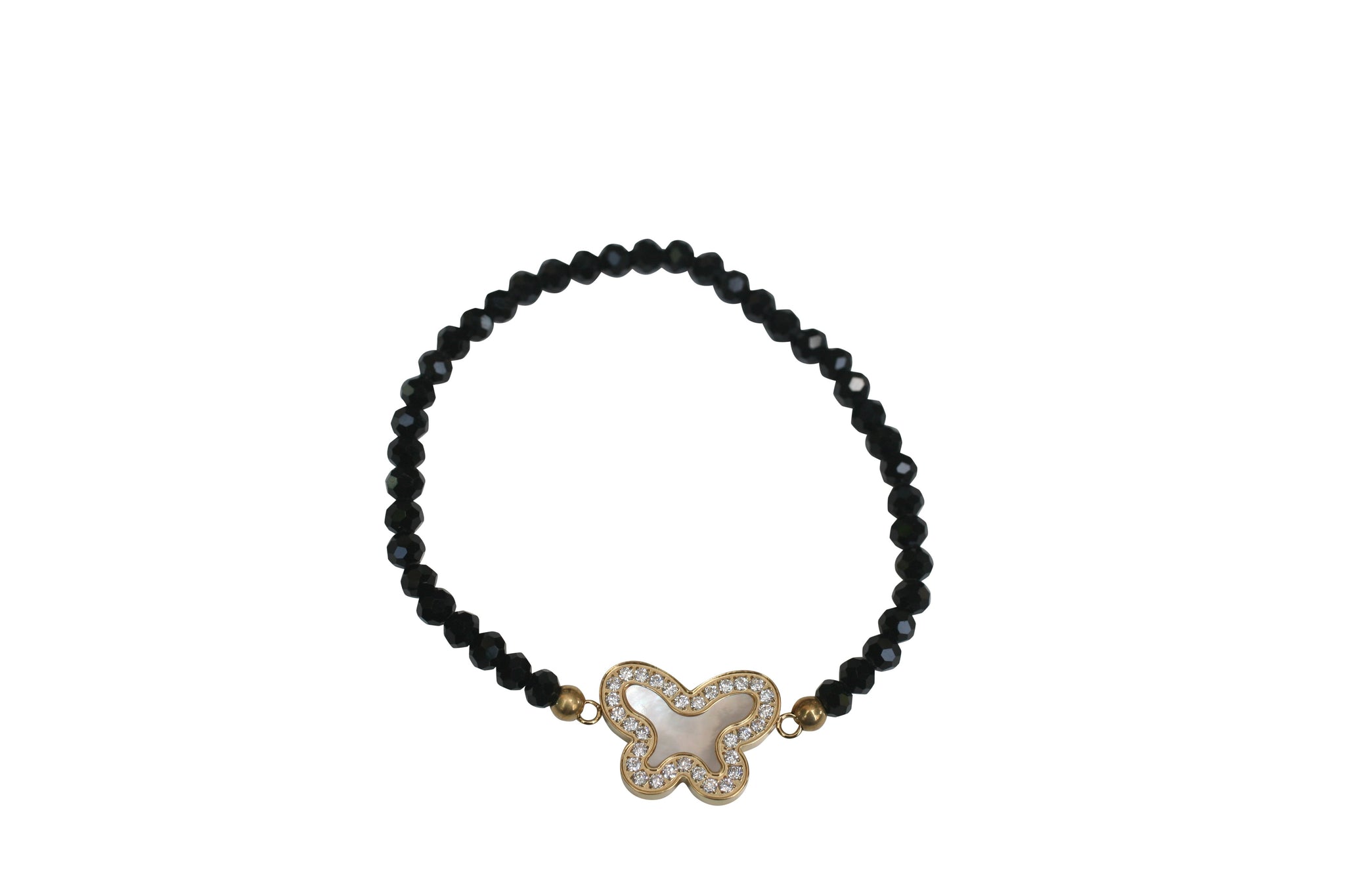 Bracelet Mother of Pearl Butterfly charm Stretch .:655B26