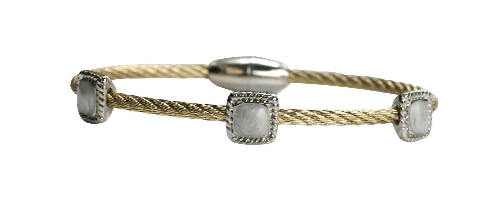 Bracelet Magnetic Closure Stainless steel Twisted 2 Tone cable . 655B3053