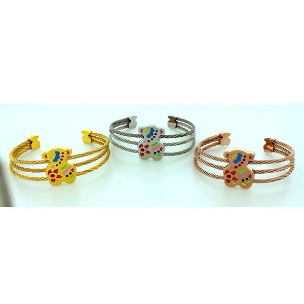 Bracelet Stainless Steel enamel touched teddy bear open bangle 655B4017