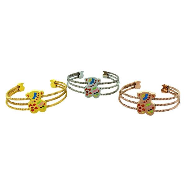 Bracelet Stainless Steel enamel touched teddy bear open bangle 655B4017
