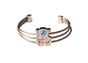 Bracelet Stainless Steel enamel touched teddy bear open bangle 655B4017