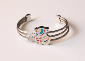 Bracelet Stainless Steel enamel touched teddy bear open bangle 655B4017