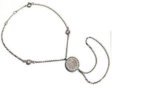 Caggie's Sterling Silver Slave Bracelet set w/Zirconite Cubic zirconia Round Center Pave and 2-Stations chain. 655B70240