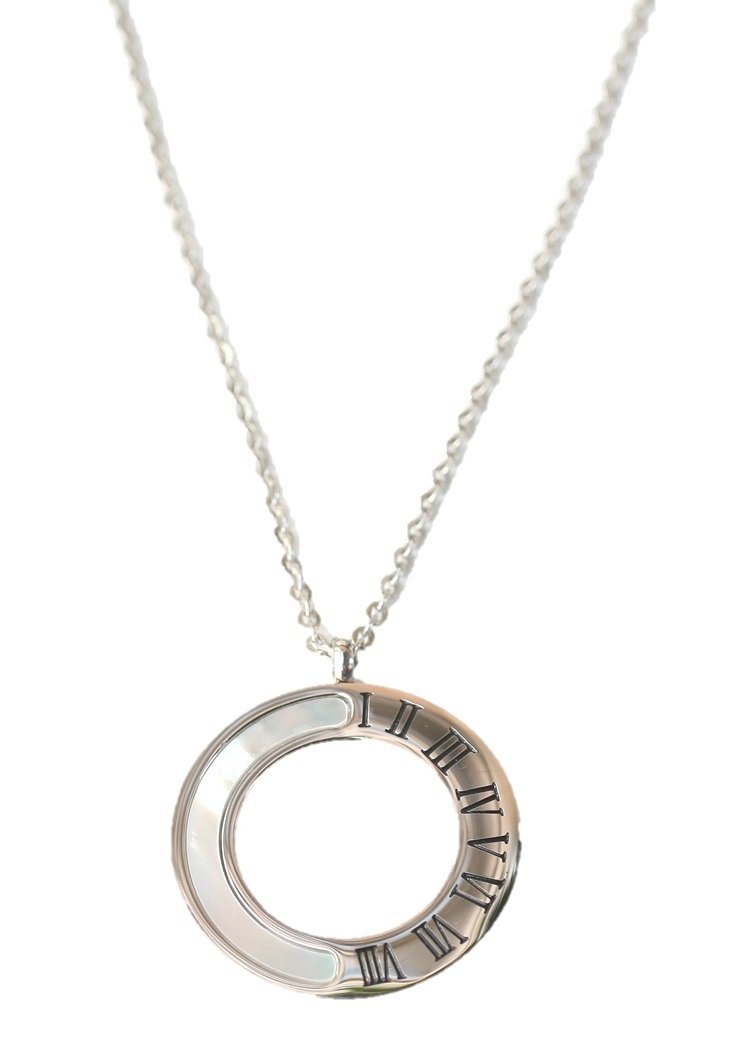 Mother of pearl circle with roman numerals Stainless Steel pendant