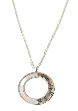 Pendant Mother of pearl circle with roman numerals Stainless Steel  :655N1006