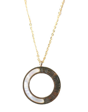 Pendant Mother of pearl circle with roman numerals Stainless Steel  :655N1006