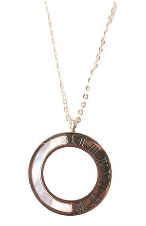 Pendant Mother of pearl circle with roman numerals Stainless Steel  :655N1006