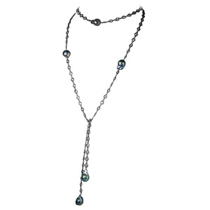 6Mm Zirconite 50" Chain W/Five Large Genuine Baroque Pearls Lariate Necklace