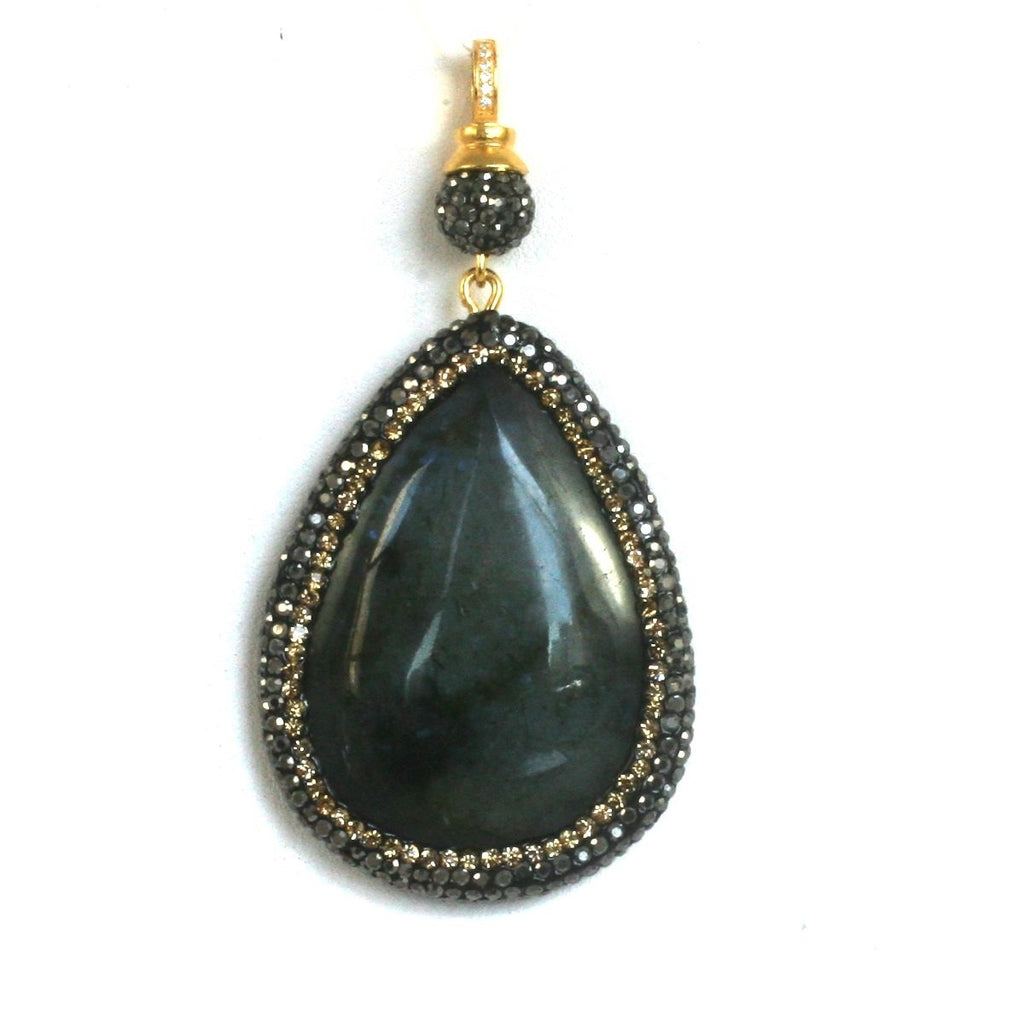 Oversized Jeweled Agate Boho with a Modern Twist Pendant Comes with either 30" dark faceted Glass Beads or 30" Stainless Steel Gunmetal Chain