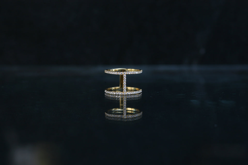 Ring  double bar slender micro-pave Zirconite Sterling silver Ring 655R70039