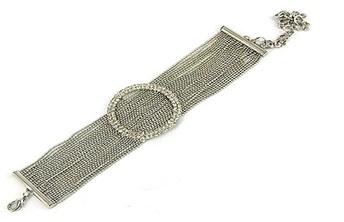 Circle Insert On Multi Link Strand Bracelet - Rhodium