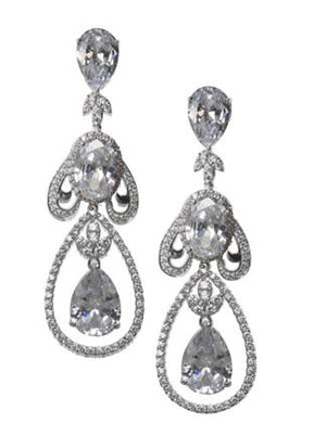 The zirconmania Earrings Large Brilliant Couture feature teardrop-shaped cubic zirconia surrounded by sparkling stones in a detailed design with a secure post/French clip closure.