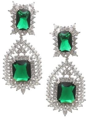Large Brilliant Couture Post Earrings, Rectangular Emerald shapes