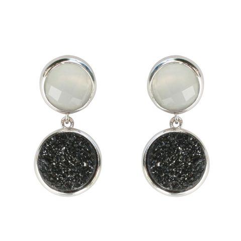 Bezel Setting Drop Earring-White/Black