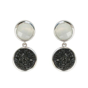 Bezel Setting Drop Earring-White/Black