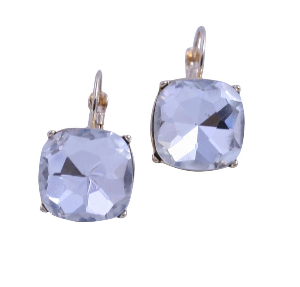 A pair of zirconmania Earrings cushion square dangle 661E810, featuring fun opaque pastel colors in a cushion-cut design with secure hooks.
