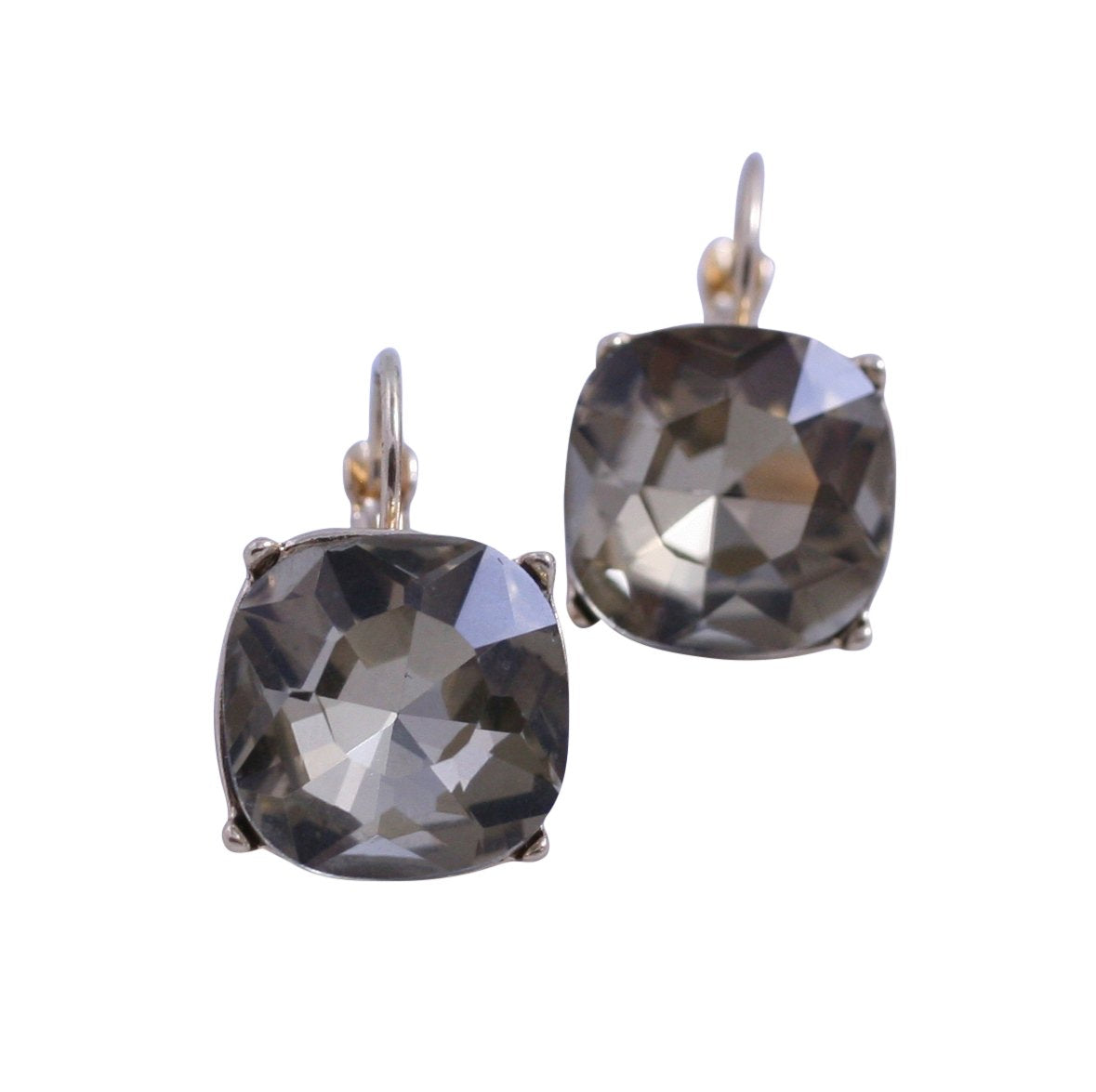 A pair of zirconmania Earrings cushion square dangle 661E810 in fun opaque pastel colors, featuring a bold square design with hook-style ear wires, displayed against a white background.