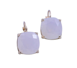 The zirconmania Earrings cushion square dangle 661E810 feature faceted pastel lavender stones in four-prong gold settings with simple hooks, shown on a white background.