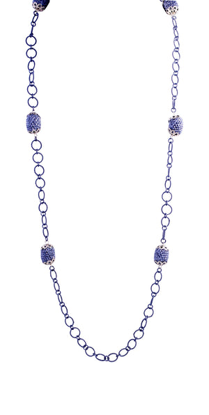 Twisted rope chain necklace with crystal studded barrel bead stations 661N-7832