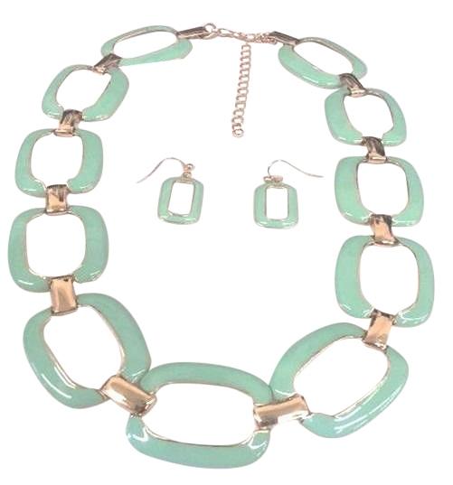 Colored Gold Electroplated Earrring And Necklace Set - Aqua