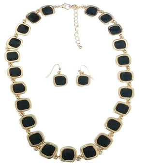 Gold Electroplated Earring And Necklace Set - Black