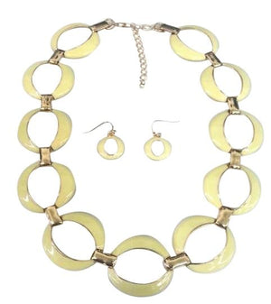 Gold Link Electroplated Earrring And Necklace Set - Yellow