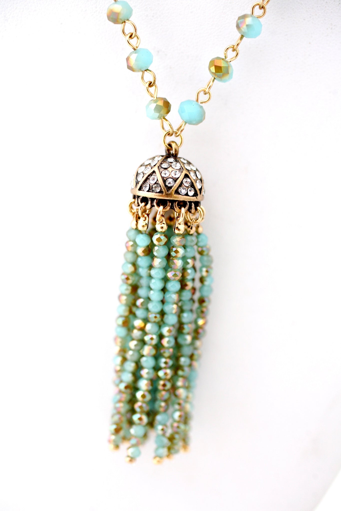 30'' Faceted Roundels Crystal Beads Tassel Necklace 664S15208