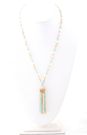 30'' Faceted Roundels Crystal Beads Tassel Necklace 664S15208