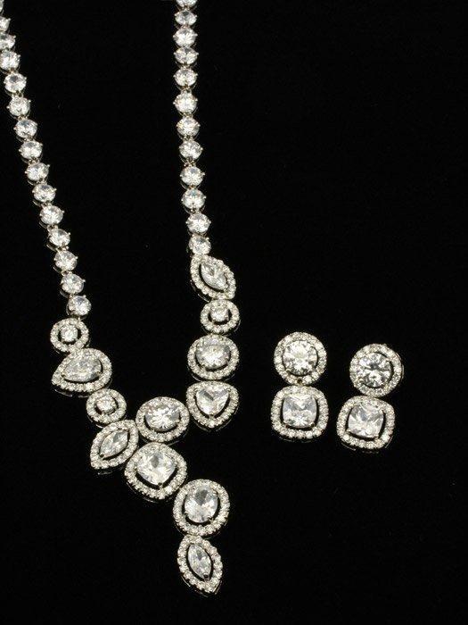 Multishaped Around Cubic Zirconia Set Rhodium Necklace