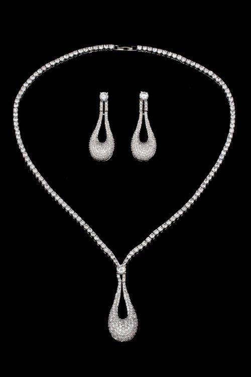 Double Fold Pave Lariat Cubic Zirconia Set Necklace