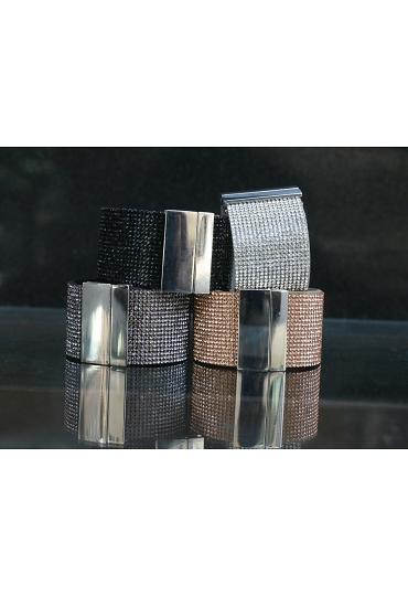 Bracelet Wide faux Leather Crystal jeweled Modern  666B-9209