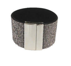 Bracelet Wide faux Leather Crystal jeweled Modern  666B-9209