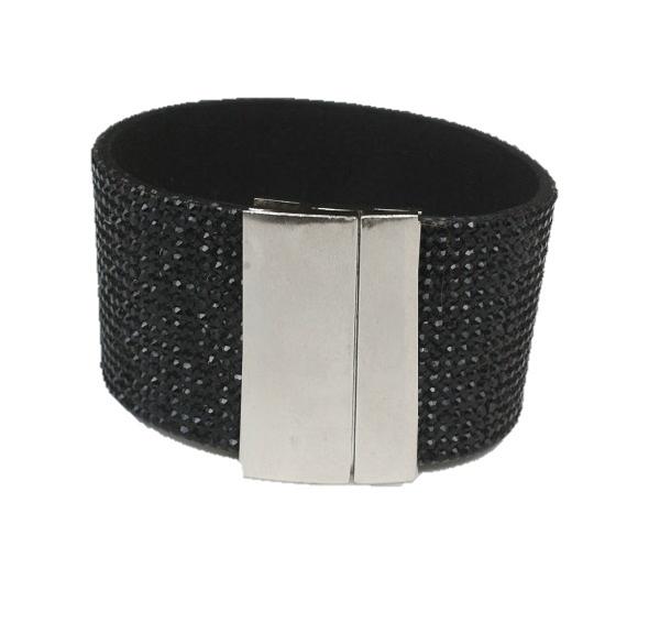 Bracelet Wide faux Leather Crystal jeweled Modern  666B-9209