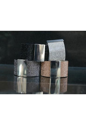 Bracelet Wide faux Leather Crystal jeweled Modern  666B-9209