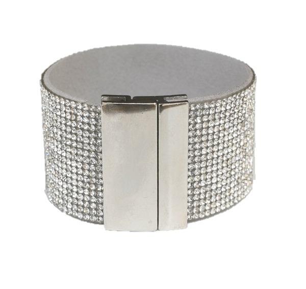 Bracelet Wide faux Leather Crystal jeweled Modern  666B-9209