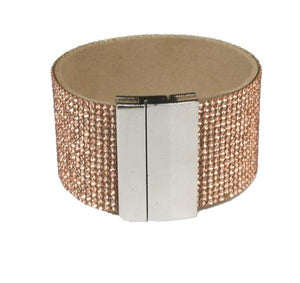 Bracelet Wide faux Leather Crystal jeweled Modern  666B-9209