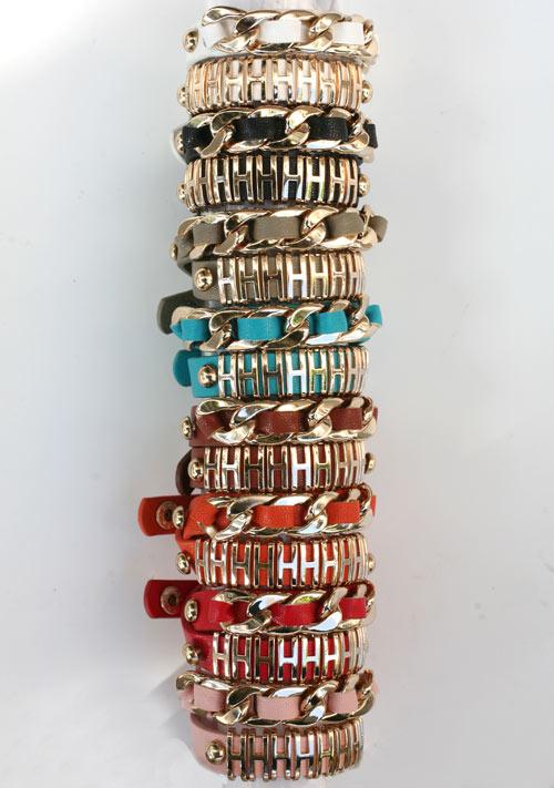 Chain link double wrap Leather bracelet 675B032