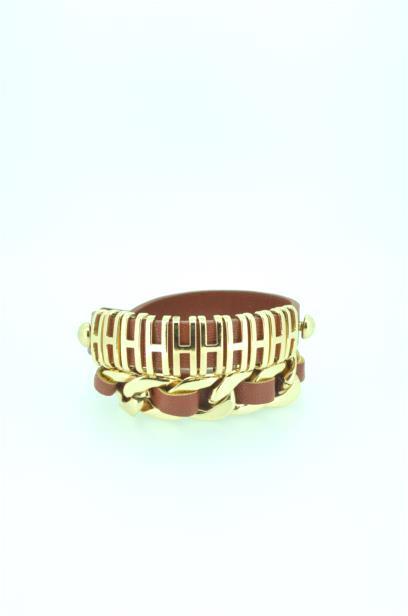 Chain link double wrap Leather bracelet 675B032