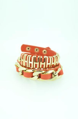 Chain link double wrap Leather bracelet 675B032