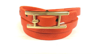 Bracelet Plate buckle double wrap Leather   675B045